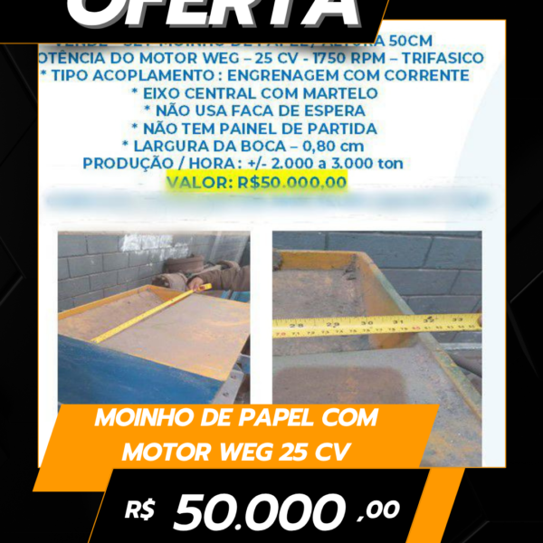 Moinho de Papel com Motor WEG 25 CV